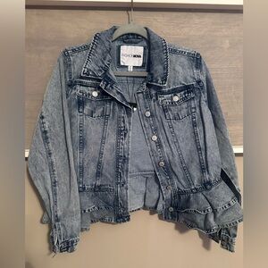 NWT Fashion Nova Distressed Denim Blue Jean Jacket / Ruffles! SZ Med